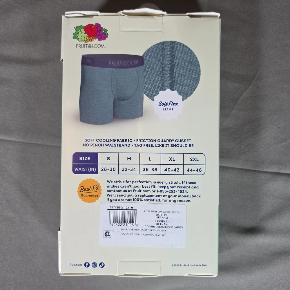 Fruit of the Loom Coolsoft Boxer Briefs 3-Pack Multicolor Medium Friction Guard